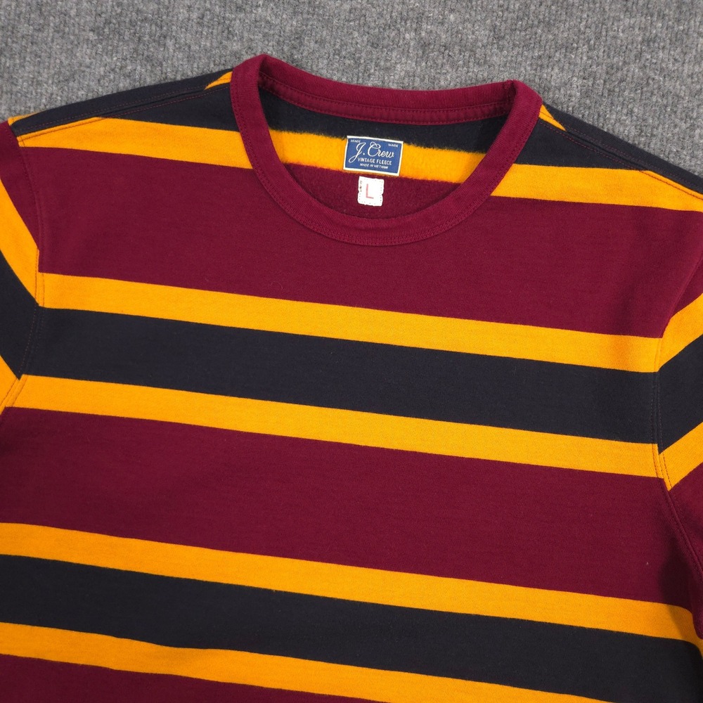 J Crew Vintage Fleece Sweatshirt Mens Large Burgundy Striped Crewneck Pullover - Picture 2 of 8